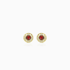 Royal garnet and cubic zirconia gold stud earrings
