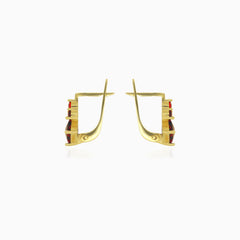 Boucles d’oreilles en or avec grenats taille princesse carrée et taille ronde