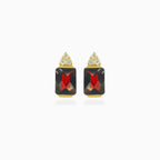 Stylish emerald cut garnet earrings with cubic zirconia
