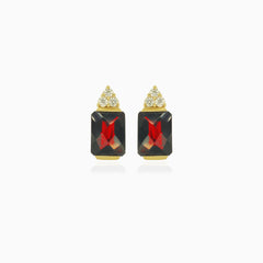 Stylish emerald cut garnet earrings with cubic zirconia