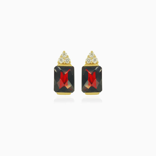 Stylish emerald cut garnet earrings with cubic zirconia