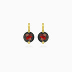 Round cut garnet solitaire yellow gold earrings