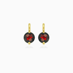 Round cut garnet solitaire yellow gold earrings