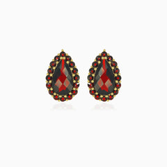 Boucles d’oreilles pendantes grenat poire et ronde