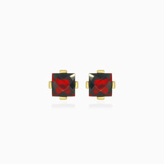 Princess cut garnet gold stud earrings