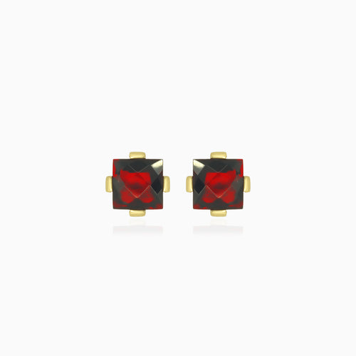 Princess cut garnet gold stud earrings