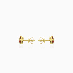 Princess cut garnet gold stud earrings