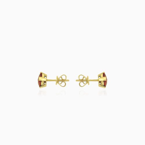 Princess cut garnet gold stud earrings