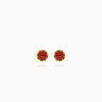 Garnet yellow gold earrings with crown details
