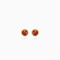 Garnet stud earrings in bezel setting