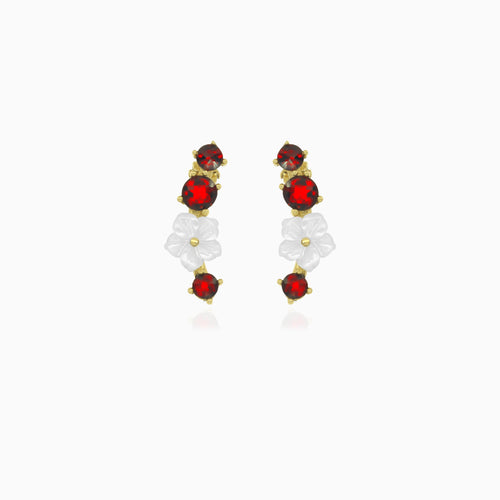 Pendientes con granate y cuarzo redondos