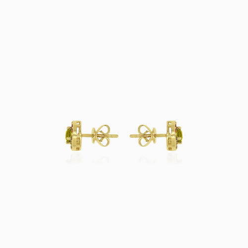 Harmony-Ohrringe in Gelbgold mit Moldavit und Granat