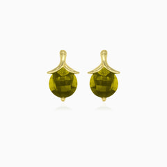 Moldavite elegance drop earrings in yellow gold