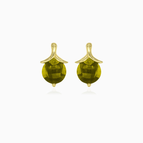 Moldavit-Eleganz-Ohrhänger in Gelbgold