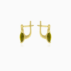 Moldavite elegance drop earrings in yellow gold