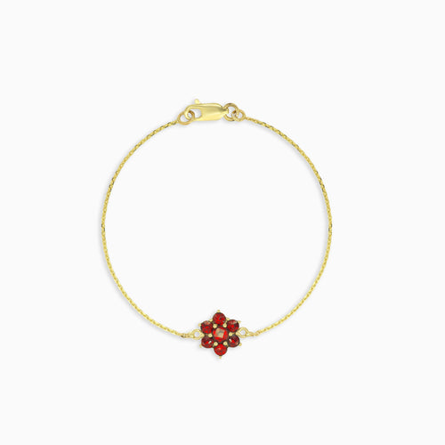 Garnet flower bracelet in yellow goldGranat-Blumen-Armband in Gelbgold