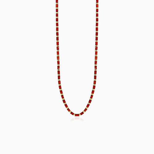 Radiant cut garnet necklace in yellow gold