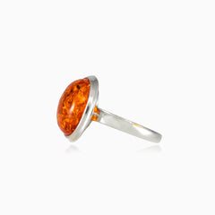 Amber cabochon ring in silver