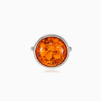 Amber cabochon ring in silver