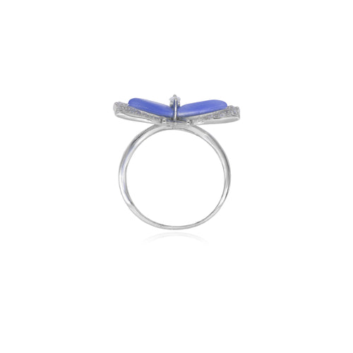 Sterlingsilber-Ring mit Schmetterling und blauem Katzenauge