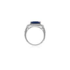 Silberner Halo-Ring mit quadratischem synthetischem Saphir