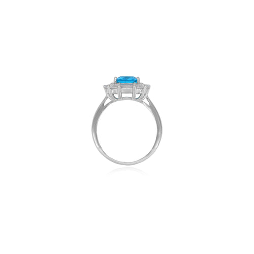 Halo-Ring mit kissenförmigem Blautopas