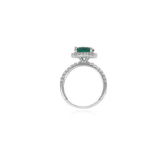 Anillo con halo y brillo de esmeralda