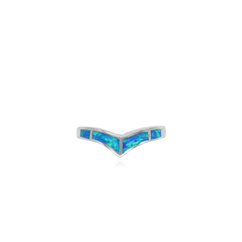 V-förmiger Ring mit blauem Opal