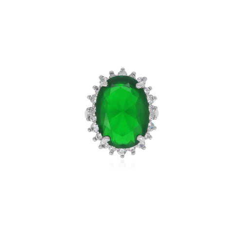 Halo-Sterlingsilber-Ring mit ovalem Smaragd