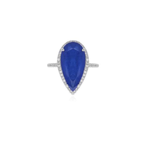 Halo-Ring aus Sterlingsilber mit tropfenförmigem Saphir