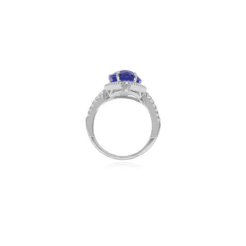 Anillo halo de plata esterlina con zafiro en corte pera