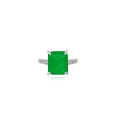 Sterling silver ring with emerald step cut emerald