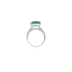 Sterling silver ring with emerald step cut emerald