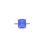Sterling silver ring with emerald step cut sapphire