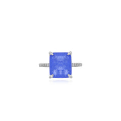 Sterling silver ring with emerald step cut sapphire