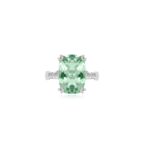 Sterling silver ring with emerald cut green amethyst