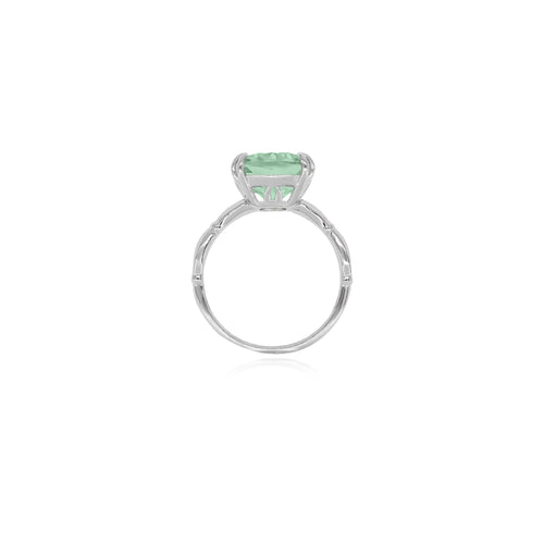 Sterling silver ring with emerald cut green amethyst