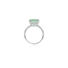 Sterling silver ring with emerald cut green amethyst