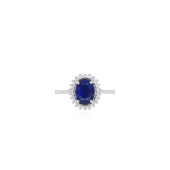 Halo-Ovalschliff-Saphirring aus Sterlingsilber
