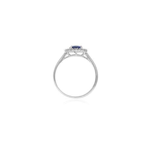 Halo-Ovalschliff-Saphirring aus Sterlingsilber