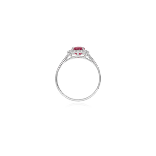 Halo-Ovalschliff-Rubinring aus Sterlingsilber