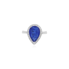 Ring aus Sterlingsilber mit tropfenförmigem Saphir und runden Zirkonia