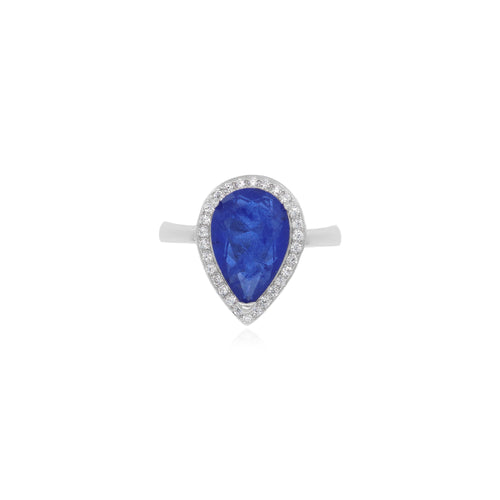Ring aus Sterlingsilber mit tropfenförmigem Saphir und runden Zirkonia