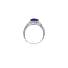 Anillo de plata de ley con zafiro en forma de pera y circonitas redondas