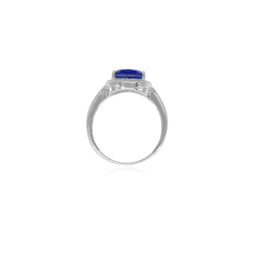 Anillo de plata de ley con zafiro en forma de pera y circonitas redondas