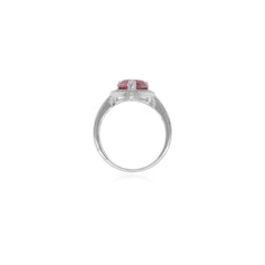 Anillo de plata de ley con rubí en forma de pera y zirconia redonda