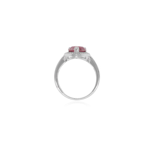 Anillo de plata de ley con rubí en forma de pera y zirconia redonda