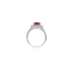 Anillo de halo en plata esterlina con rubí en el centro