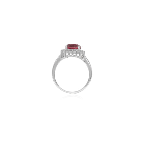 Anillo de halo en plata esterlina con rubí en el centro