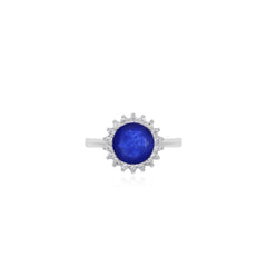 Sterlingsilber-Halo-Ring mit Saphirzentrum